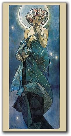 Стенно изкуство върху платно с изображение на Луната От Алфонс Муха, Класическа Известната картина, Плакат със сексуалната Момиче, Ретро Снимки на Богиня, Ретро Де?