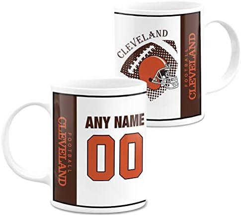 Керамична Чаша за футбол с индивидуални име и номер Cleveland, идеи за подаръци за приятелите и семейството си, капацитет 11 грама и 15 грама, Безопасно за студени и топли напитки, отпечатани от двете страни
