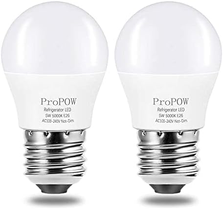ProPOW Led Лампа за Хладилник, 120 A15, Лампи за Хладилник, 5 W, Бял 5000K E26, Средна База, икономия на енергия Потолочное Домашно Осветление, Не е Слабо, 2 опаковки