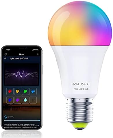 Led крушка YHW Smart WiFi, работи с Alexa и Google Home, 9 W 800ЛМ, E26 RGB, синхронизиране на музика с промяна на цвета, Wi-Fi (само 2,4 Ghz), електрически крушки с регулируема яркост, съвместим с Алекса, IFTTT (1
