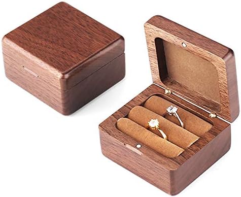 Дървена кутия с двоен пръстен - Тънки склад от орехово дърво - Дървена кутия за годежни пръстени, пръстени-обещания и годежни пръстени - Магнитна Кутия за пръстените