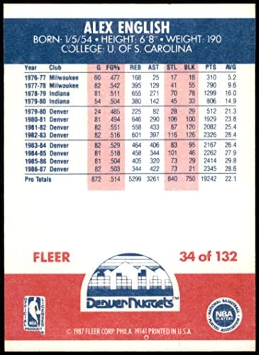 1987 Fleur 34 Алекс Инглиш Денвър Нъгетс (Баскетболно карта) в Ню Йорк/Mount Нъгетс Южна Каролина