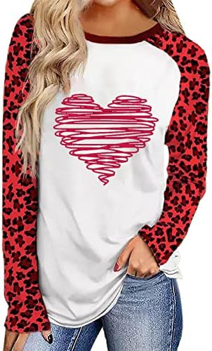 Yubnlvae Празнични Тениски с Дълъг Ръкав Плюс Размера на Блузи в Свети Валентин за Жени с V Образно деколте и Принтом на Сърцето