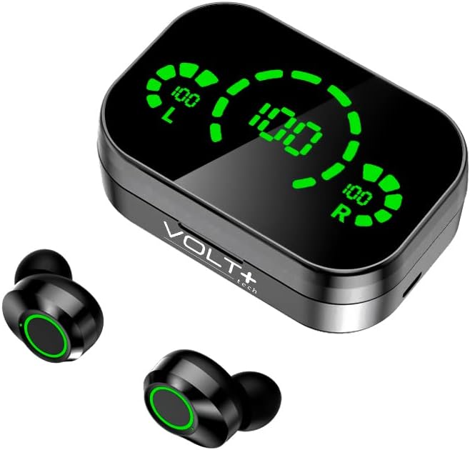 Слушалки Volt Plus TECH Wireless V5.3 LED Pro, Съвместими с вашия Oppo Find X2 IPX3 Bluetooth-защита от вода и пот/шумопотискане и четырехъядерным микрофон (черен)
