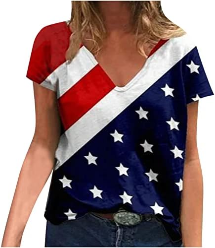 Тениски с Цветен Блок За момичета Merica Звезди със Звездна Фигура, Блузи С V-образно Квадратни деколтета, Тениски С Къс Ръкав, Ризи за Късна закуска B6
