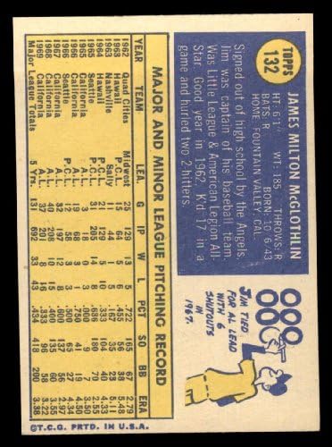 1970 Topps 132 Джим Макглотлин Лос Анджелис Энджелз (Бейзболна картичка) Ню Йорк /MT Angels