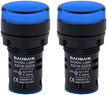 Baomain 22 мм Led Индикатор Контролна лампа AD16-22D 110 В 20 ma Енергоспестяващ Син и 5 бр.