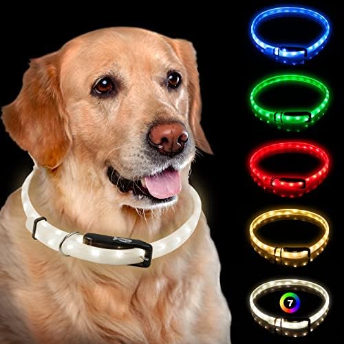 Нашийник за кучета NOVKIN с подсветка, която се презарежда нашийник за кучета с подсветка в 7 цвята, което променя цвета си, Водоустойчив led нашийник за кучета, светещи в тъмното, прави домашен любимец видими и безопасен