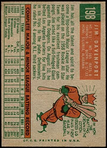 1959 Topps 198 Джим Дейвънпорт Сан Франциско Джайентс (бейзболна карта) в Ню Йорк Джайентс