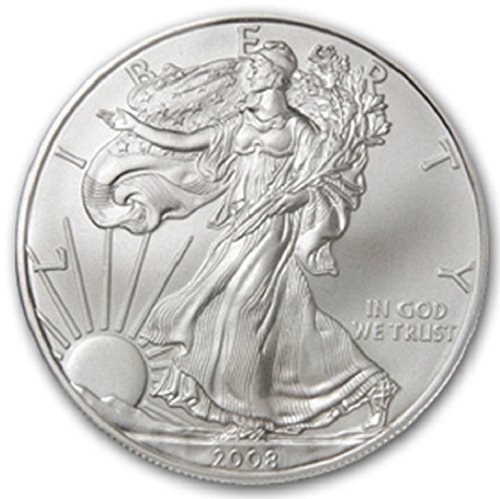 2008-1 Унция Американски Сребърен Орел с нисък фиксиран лихвен процент за доставка. 999 тънки сребърни долара, без да се позовават на Монетния двор на САЩ
