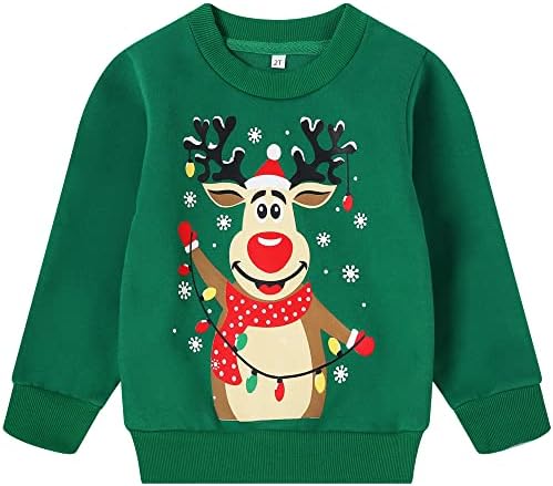 RETSUGO Коледен мек вълнен плат Пуловер За Малки Момчета, Hoody с кръгло деколте, Дядо Коледа, Елен, Снежен човек, Графичен Пуловер, Риза