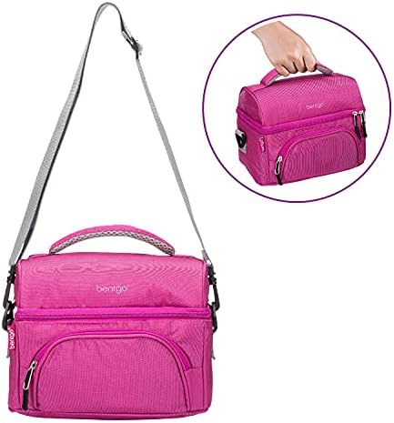 Чанта за обяд Bentgo® Deluxe - Здрава и изолирано чанта за обяд с външен джоб с цип, Вътрешен мрежесто джоб, меки и регулиращи се презрамки и двустранна ципове - подходящ за