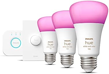 Philips Hue Бяло-цветна атмосфера Средната яркост (75 Вата) и бяло-цветна атмосфера х 2-компонент led интелигентна лампа A19, съвместима с Bluetooth и Zigbee (опция Hue Hub)