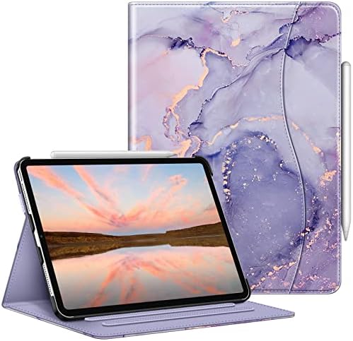 Калъф Fintie за iPad Pro 11 см (4-ти / от 3-то поколение) 2022/2021 - Калъф-поставка за фолио с няколко ъгли с държач за моливи и джоб, също така е подходящ за iPad Pro 11 2-ри / 1-во поколение, Люляк мрамор