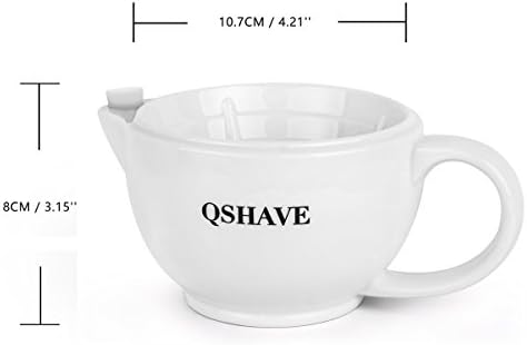 Гребло за бръснене QSHAVE - Да пяна винаги остава топло - Бяла Голяма Дълбока Купа От керамика, ръчно изработени (бяла)