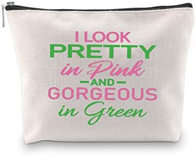 JXGZSO АЗ съм добре изглеждам в розово и Красива Зелена Косметичке, Подарък за бала и за сестрите от Женското дружество (Красива в розово-бяло)