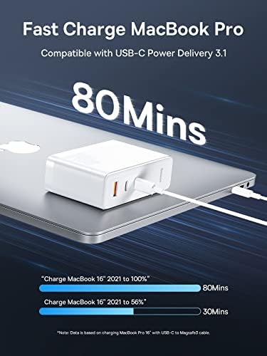 Зарядно устройство Baseus USB C, Стенно Зарядно устройство PD 3.1 мощност 140 W с USB кабел C-C с дължина 3,3 фута, 3-Пристанище Зарядно устройство GaN5 за лаптоп, iPad, iPhone 14/13 серията Ga
