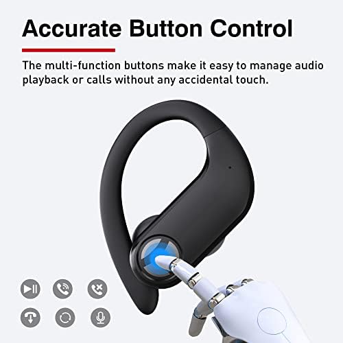 Безжични слушалки TRANYA X1 Bluetooth-слушалки 66 часа възпроизвеждане с калъф за безжично зареждане и led дисплей, Водоустойчив ушите с заушником, Слушалки и 4 микрофона за спортни тренировки Черен цвят