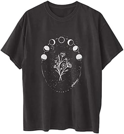 Тениска Дамска Къса Свободна Тениска С Флорални принтом, Тениска с изображение на Луната, Женската Блуза С Полевыми Цветя, Топ Оверсайз