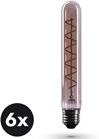 LED лампа CROWN LED 6 x Smoky Edison Flute с цокъл E27 от димен стъкло, с регулируема яркост, 4 W, 2200 К, Топло бяло, 230 В, SY29, Антични лампи с нажежаема жичка в ретро-винтидж стил [Клас консумация на енергия A+]