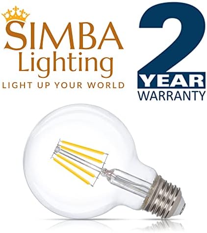 Simba Lighting Led лампа с нажежаема жичка Edison Vintage Vanity Globe G25 (G80) 6 W, с регулируема яркост, еквивалент на 60 W (6 бр.), 120 В, за огледала за гримиране в банята, средна база E26, CE и RoHS, Естествен