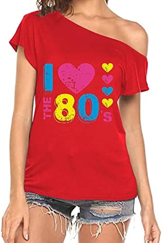 Дамски Блузи Свободно, Намаляване, Дамски блузи Аз обичам 80-те С открити рамене, Костюми за дискотеки 80-те години, Тениска, Мешковатая Черна Риза с дълъг Ръкав