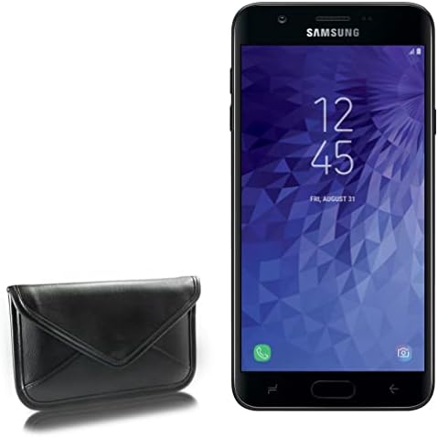 Калъф BoxWave, който е съвместим с Samsung Galaxy J7 Crown (Case by BoxWave) - Луксозни Кожена чанта-месинджър, дизайн своята практика-плик от изкуствена кожа за Samsung Galaxy J7 Crown - Черно jet black