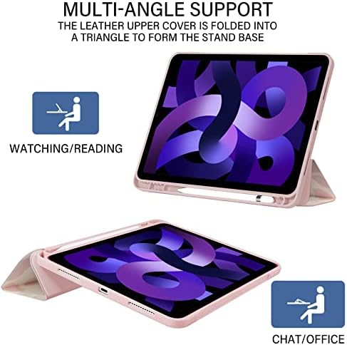 Deokke е Съвместим с калъф за iPad Air 5-то поколение 2022 /iPad Air 4-то поколение 2020 10,9 см с държач за моливи и мека задния капак от TPU, автоматичен режим на заспиване/ събуждане -Уестърн с шарени розова крава