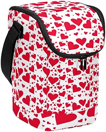 Чанта за обяд за Жени и Мъже, Изолирано Чанта-Тоут Happy Day, Red Love Heart Lunch Box с Регулируем пагон за Училище, на Работа, на Пикник, Къмпинг