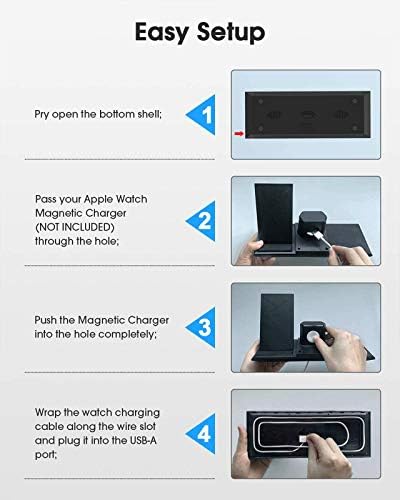 Безжично зарядно устройство NANAMI - Станция за бързо зареждане 5 в 1 за Apple Watch SE/6/5/4/3/2/1, AirPods Pro /2 Съвместим iPhone 14/13/12/11 /XS Max / XR, Galaxy S22 /S21, Допълнителен порт USB-A за iPad (с адапт