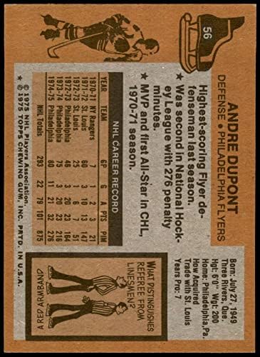 1975 Topps 56 Андре Dupont Филаделфия Флайърс (хокейна карта) EX/MT+ Flyers