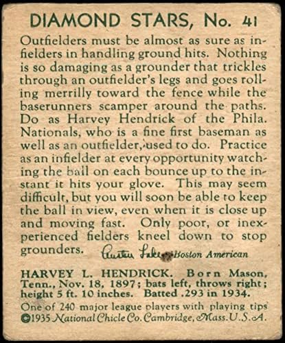 1935 Диамантени звезди 41 Харви Хендрик (Бейзболна картичка) VG