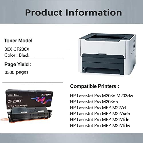Подмяна на касетата с тонер за принтер, съвместим с IFATOINC, за HP 30A 30X CF230A CF230X HP M203 M203dw M203dn MFP-M227 MFP-M227fdw (1 опаковка черен цвят)